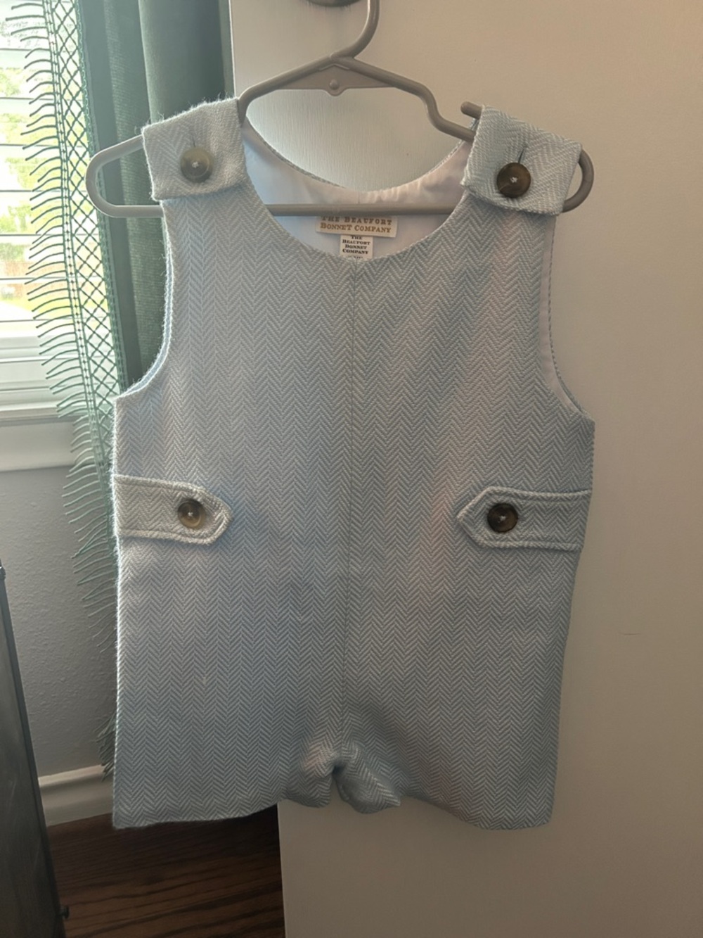 Blue Beaufort bonnet Herringbone Romper with Button Details